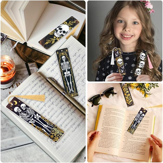Peacoblue 30pcs UV DTF Bookmarks Transfer Stickers Wraps Skull and Gold for Women Men Reading, Waterproof Bookmarkers Decal(No Blank Bookmarks) for Acrylic Plastic Metal Blank Bookmark