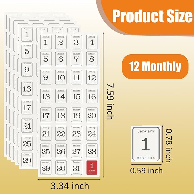 24 Pcs Monthly Calendar Stickers, Cute Calendar Labels, Date Planner Stickers for Scrapbooking, DIY Crafts, Journal Accessories