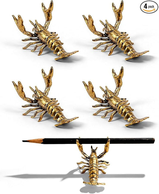 FUYIHGL® 4PCS Weightlifting Lobster Pen Holder - Brass Pencil Holders - Funny Animal Desk Organizer - Creative Desktop Decoration - Stationery Storage Rack for Office Home