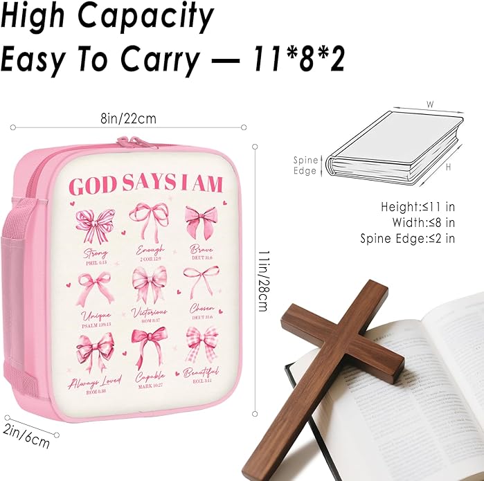 Bible Cover for Women, Bible Holder, Bible Cover With Handles, Bible Carrying Case, Bible Bags With Zipper and Pockets
