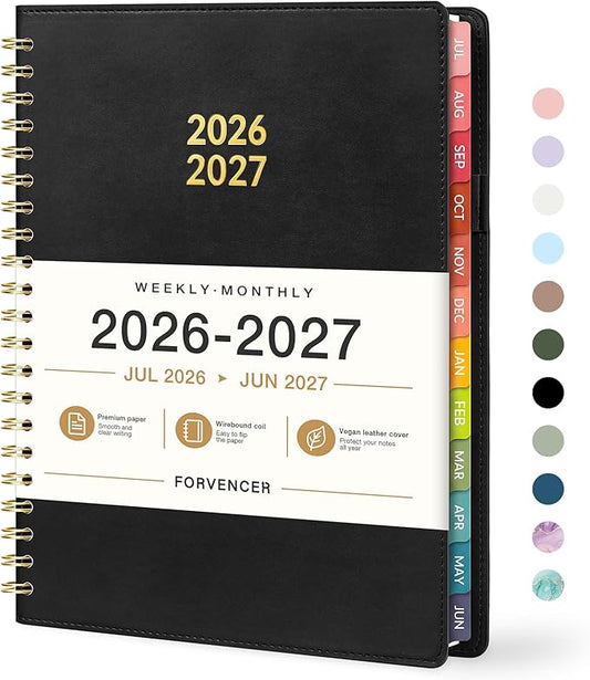 Forvencer Planner 2026-2027, Academic Planner Weekly & Monthly, Vegan Leather Cover Calendar Planner, July 2026 - June 2027, 6" x 8", Daily Agenda with Tabs, Student Teacher Planning Organizer