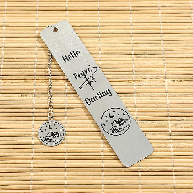 Stainless Steel Acotar Bookmark with Tassel, Acotar Inspirational Creative Moon Mountains Text Book Marks for Reading Women Men Collection, Books Accessories (Silver 2 Sides Style 1)