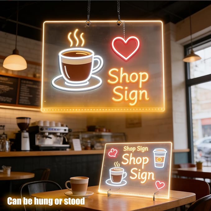 LED Drawing Board 2 Pack, 14x10 Inch Acrylic LED Note Board, Light Up Glow Memo Message Lumiboards, LED Neon Art Magic Pad w/ 7 Markers, Christmas Birthday Gift for Kids Girls Teens