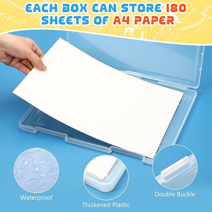 Affrolling 4 Pack A4 Paper Organizer Box File Box Plastic Paper Storage Container Colorful Transparent Document Project Case for 8. 5" x 11" Us Letter Scrapbook Magazine Protector Office Supplies