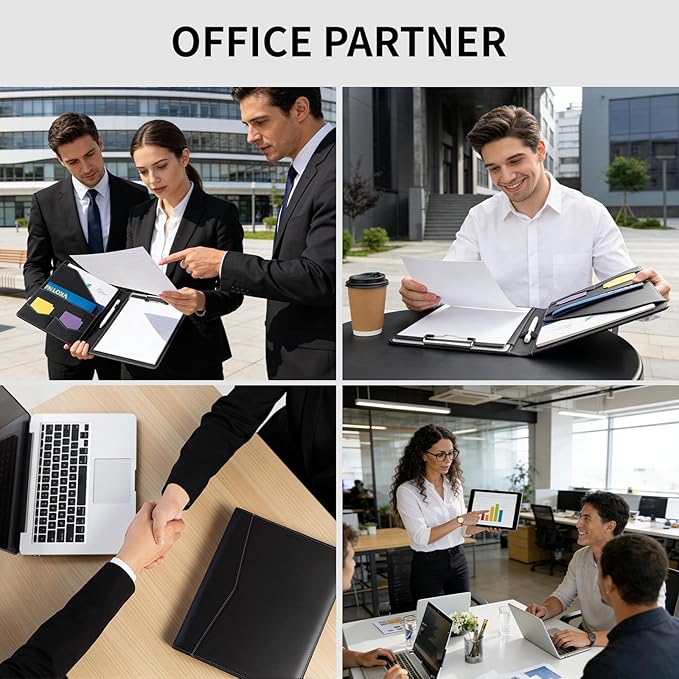 Professional Padfolio,Faux Leather Portfolio Folder Binder,Letter Size A4 Legal Writing Pad Holder for Business School Office Conference Notepad Clip Boards