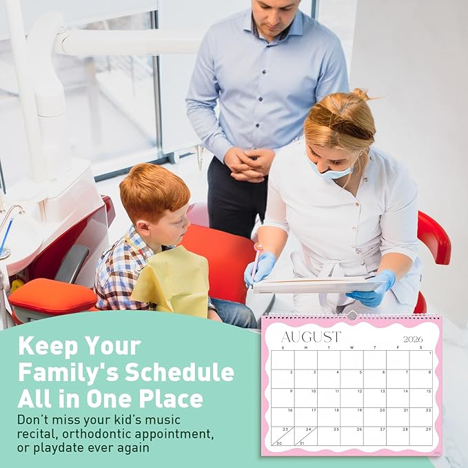 S&O Modern Wavy Wall Calendar from January 2026-June 2027 - Tear-Off Monthly Calendar - 18 Month Academic Wall Planner - Hanging Organizer to Track Anniversaries & Appointments - 13.5"x10.5”in