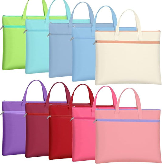 10 Pieces Project Bags Document Bags with Zipper Handle A4 Double Layer Waterproof Document Bag File Storage Foldable Bag Multicolor for Office Travel Project