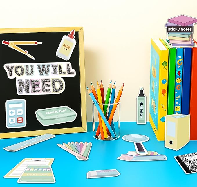 53 Pieces Supplies You Will Need Bulletin Board Set You’ll Need School Supplies Visual Supply Cards Classroom Management Tools for Teachers Elementary School Whiteboard