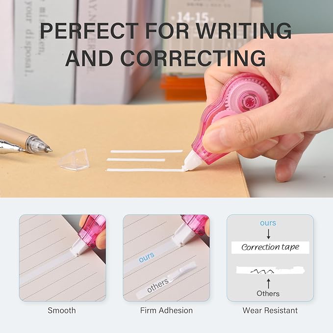 8-Count Pack Correction Tape, 13.12ft, Easy to Use Mini Correction Tape, Dry Instant Tear-Resistant and Silent, School Office Supplies, Multicolor