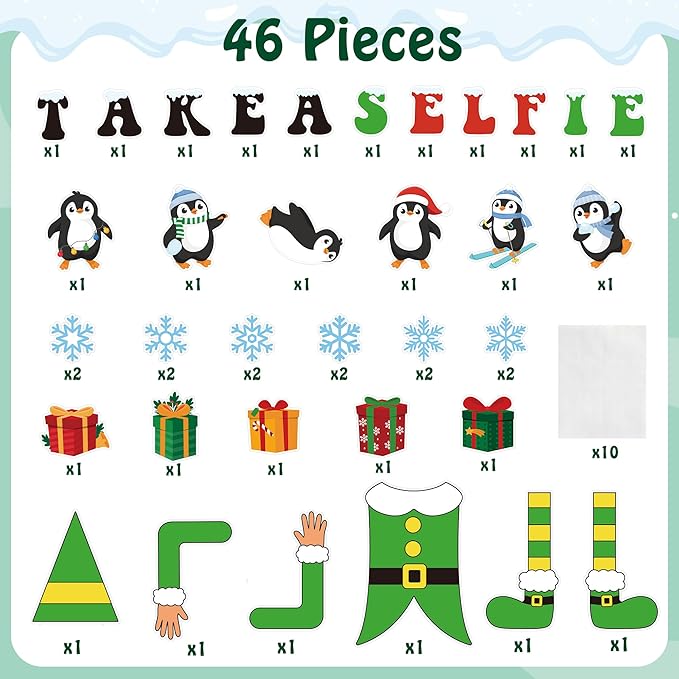 Christmas Bulletin Board Decoration - 46pcs Xmas Elf Cutout Door Decor Set, Winter Penguin Window Fireplace Chalkboard Classroom Wall Accents Ideas Kits for School Class Home Supplies