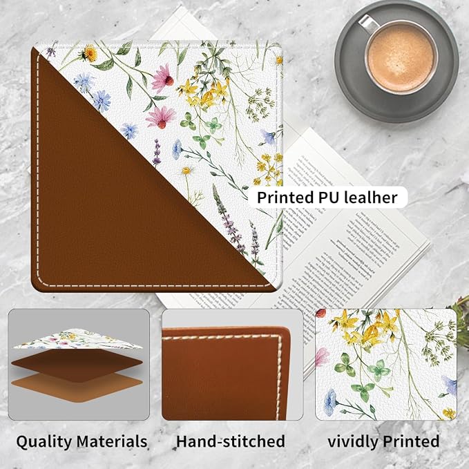 Cute Leather Bookmarks, Fun Triangle Making Corner Bookmark, Book Accessories for Reading Book Lovers, Unbreakable Page Markers for Women Men Beautiful Flowers and Plants