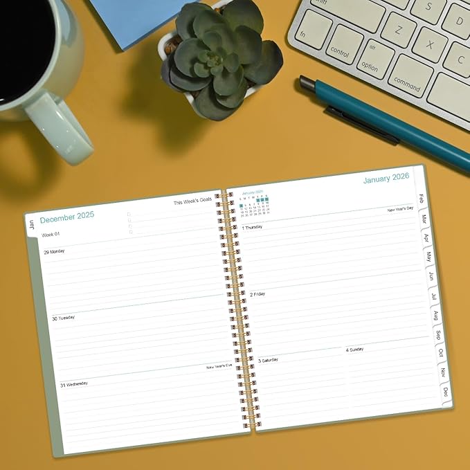 2026 Planner - 8.5" x 11" Weekly Monthly Planner from January 2026 to December 2026 with 12 Monthly Tabs, Inner Pocket, Elastic Closure, Green