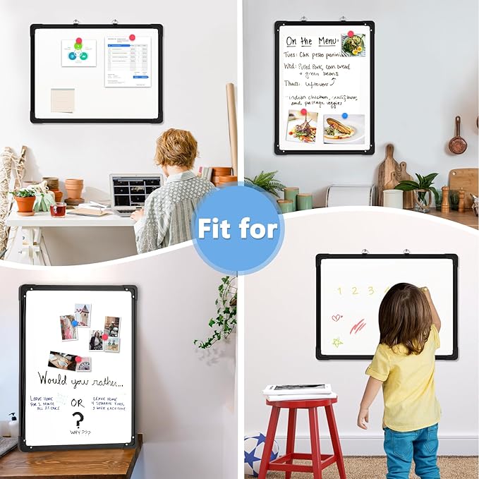 Double-Sided White Board, 16" x 12" Black Dry Erase Board Small Whiteboard for Wall Magnetic Hanging White Board Dry Erase for College Dorm Room, School, Home, Office