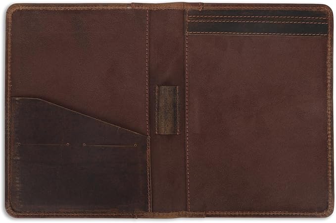 Leather Junior Padfolio for Men Women Business Portfolio Folder Compact 5 x 8 Legal Pad Organizer with Pen Loop Professional Resume Interview Document Holder Padfolio (Dark Brown)