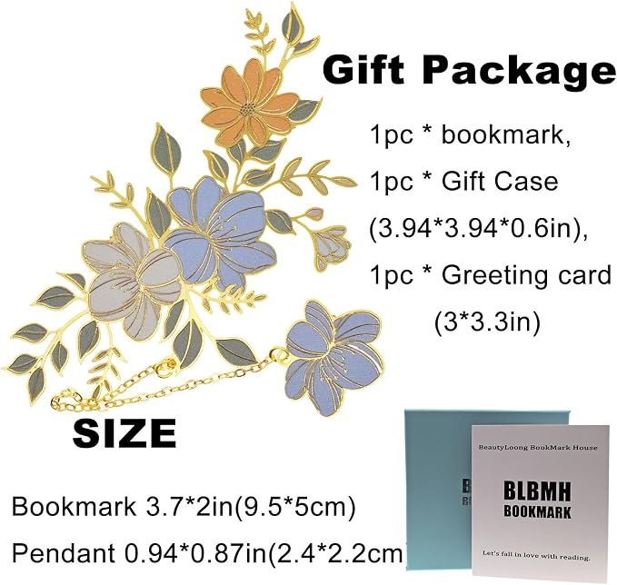 BLBMH Flowers Bookmark for Women Mother's Day & Teacher Appreciation Gifts - Unique Cute Funny Metal Book Marks for Girls & Mom Readers - Blue