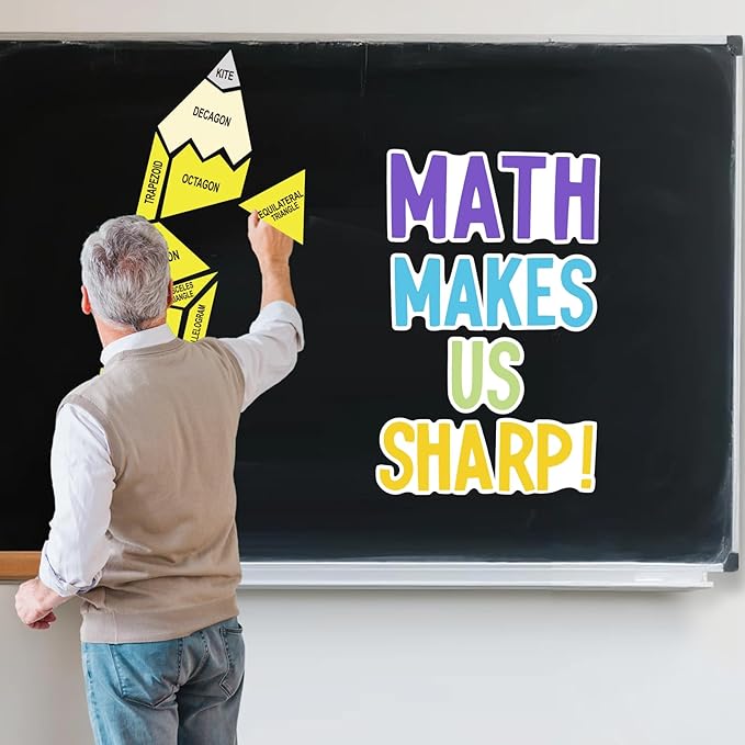 Math Bulletin Board Decorations Sets, Pencil Decorations for Classroom, Educational Math Makes Us Sharp Paper Cutouts for Back to School Math Classroom Supplies Window Wall Door Decor