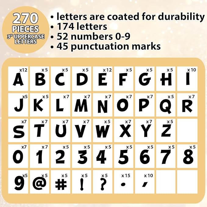 270Pcs 3In Bulletin Board Paper Letters and Numbers, Capital Letters, Numbers, Punctuation Card Stock Punch Out Letter for Classroom Poster Bulletin Board Window Door Home Decor Mailbox Sign, Black