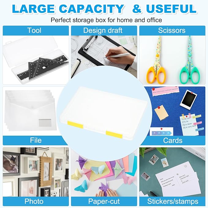 PATIKIL Clear A4 File Portable Project Case with Buckle Plastic Storage Box for 8.5" x 11" Letter Paper Scrapbook Paper Storage Boxes, 4Pcs, 12.2"x9.1"x0.8", Yellow