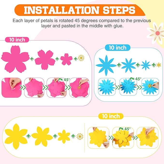 MotiMind 12 Pcs Paper Flowers Decorations for Wall DIY Paper Flowers Bulletin Board 3D Handcrafted Backdrop Decoration for Classroom Back to School Party(Rainbow Color)