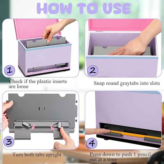 Yalikop 1 Pc Wooden Pencil Dispenser for Classroom Pastel Wood Pencils Holder for up to 200 Pencils Reusable Straw Dispenser for Home Office Teachers Supplies Storage (Pencil,Light Purple)
