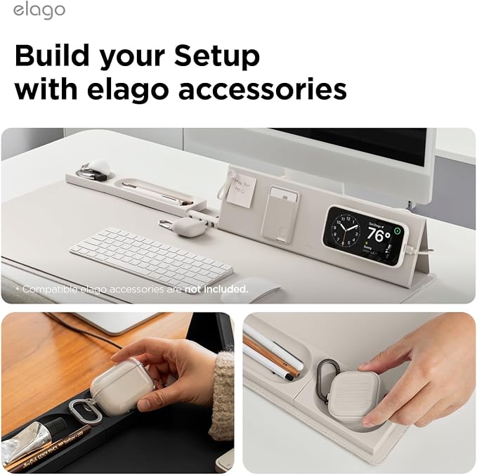 elago Smart Magnetic Desk Mat Pencil Tray – Soft Silicone Organizer for Office Supplies, AirPods, Glasses, Pens – Noise-Free, Non-Slip, Washable, Item for Desk Management [Small] (Stone)