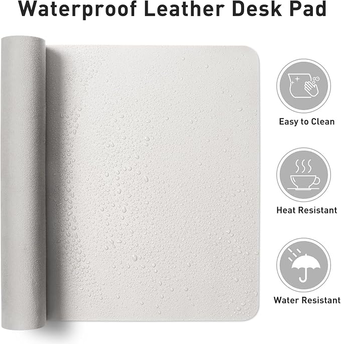 Aothia Leather Desk Pad Protector, Mouse Pad, Office Desk Mat, Non-Slip PU Leather Desk Blotter, Laptop Desk Pad, Waterproof Desk Writing Pad for Office and Home (36" x 17", Off-White)