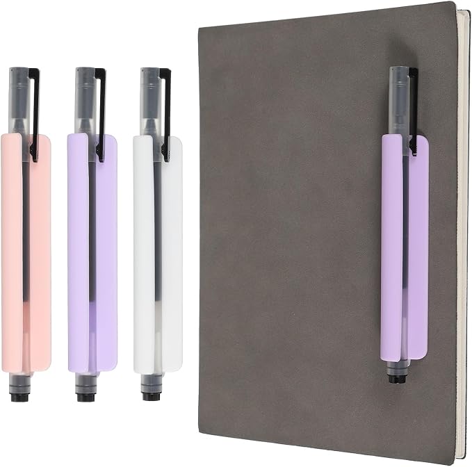 PATIKIL 3 Pcs Adhesive Pencil Holders, 105mm Long Universal Pencil Clip Silicone Pen Holder Office Pen Organizer for Desk Wall Clipboard Notebook Tablet Case Stylus, Purple/Pink/White