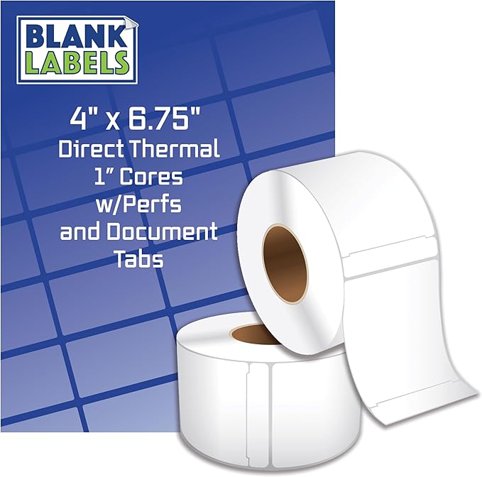 Blank Labels Shipping and Printer Labels 4" X 6.75" Thermal Transfer Label on 1" Cores with NO Perforations Between Labels | 250 Label Per Roll | Matte White 16 Rolls Total | 4,000 Label | Made in USA