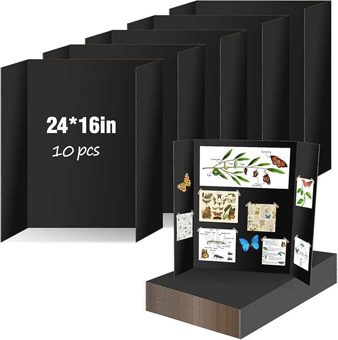 Black Trifold Poster Board 10 Pack, IKAYAS 24" X 16" Double Sided Poster Boards, Science Fair Display Boards Presentation Boards for Mounting, Prints,Art,Display,Projects Classroom Supplies