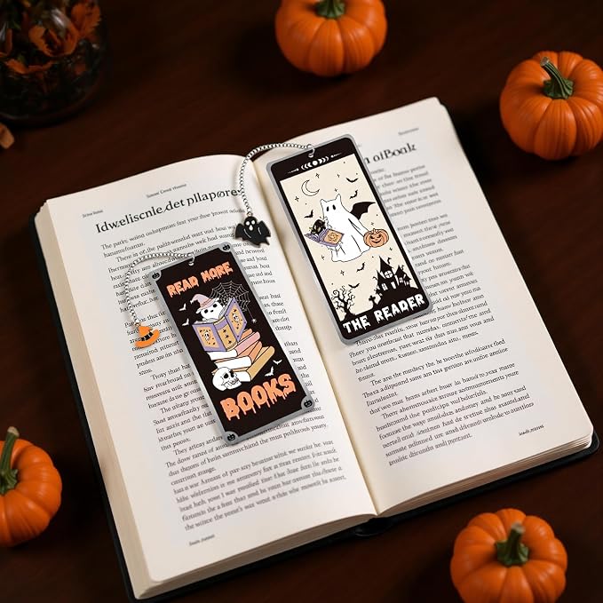 Halloween Metal Bookmarks Gifts - 2 PCs Boo Basket Stuffers Spooky Book Marks for Reading Women Men Funny Cool Page Marker for Horror Lovers Readers Bookish Kids School Office Accessories