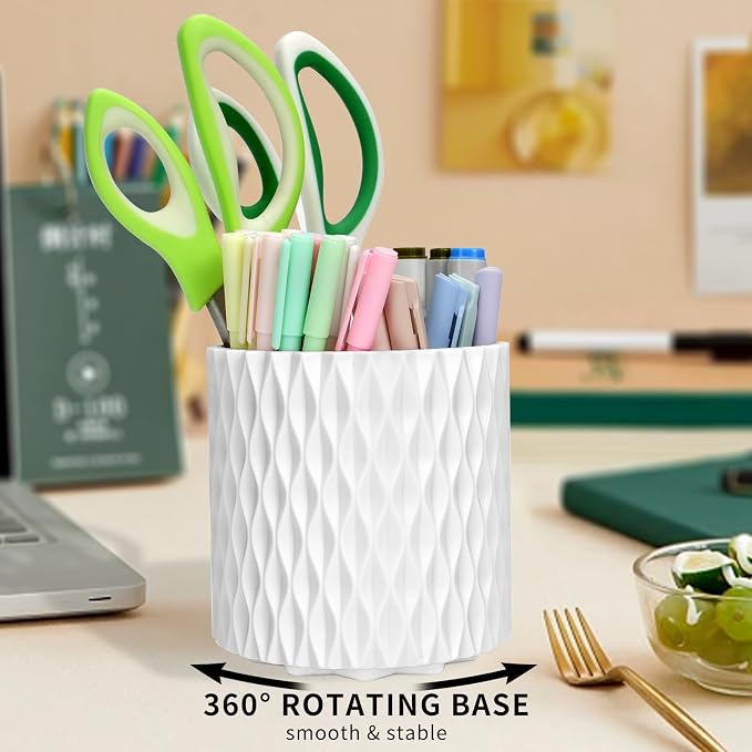 Gawsey 3Pcs 360° Rotating Desk Organizers and Accessories with Pen Holder Sticky Note and Clips Set, Desktop Storage Stationery Supplies Organizer, Cute Pencil Cup for Office, School, Dorm Room