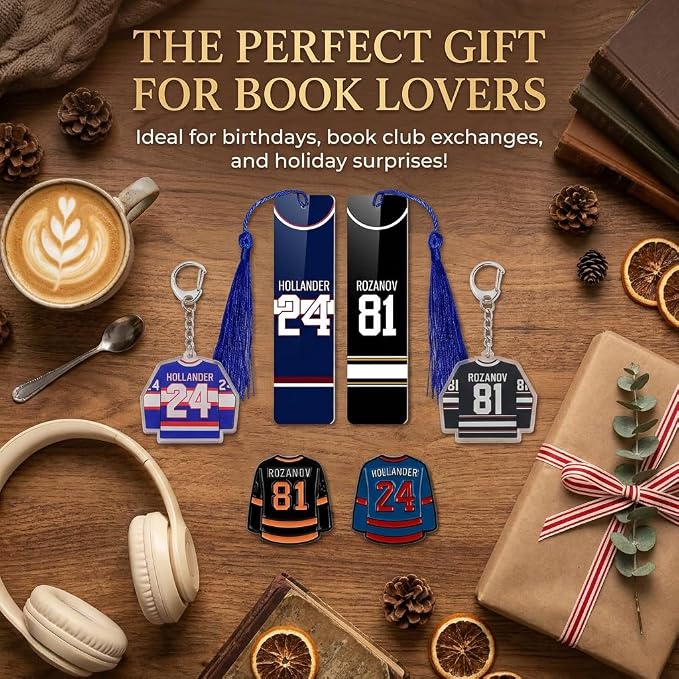6 Pcs Hockey Romance Rivals Merch Set, 81 & 24 Jersey Number Metal Bookmarks Keychains and Enamel Pins Bundle, Bookish Reader Gifts Accessories for Women BookTok Fans