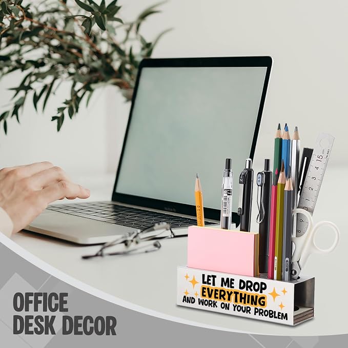 FOKCBOCM Funny Office Pen Holder with Sarcastic Message, Stainless Steel Desk Organizer Gift for Coworker, Professional Humor Workspace Decor, Work Interruption Joke Accessory-DS122