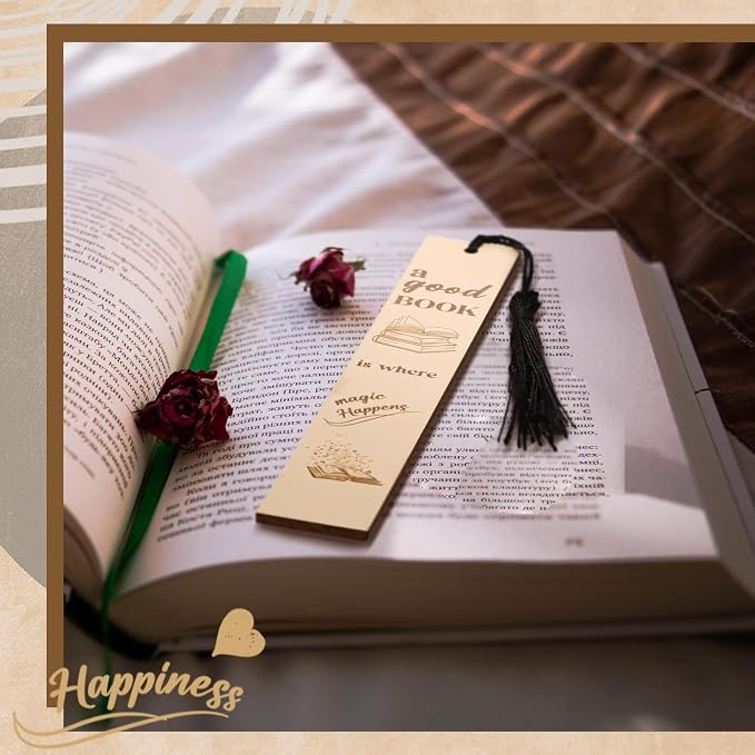 Colarr 12 Pcs Wood Bookmarks for Woman Book Club Gift for Book Worms Books Lovers Bookmarks Bulk with Tassels for Reading Party Favors Books Exchange Club Men & Women Friends(Charming)