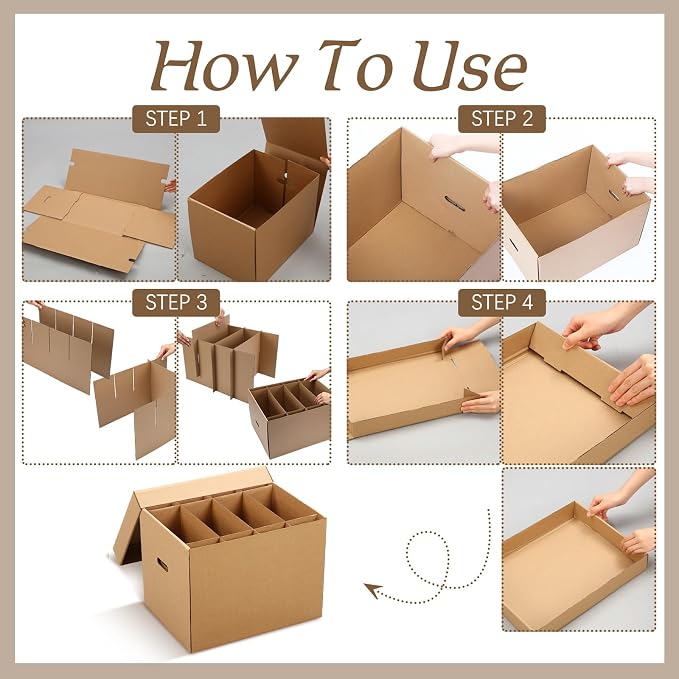 Fuyoooo 4 Pack Large Dish Packing Boxes for Moving with Divider 16 x 12 x 12 Inch Kitchen Moving Boxes with Reinforced Handle Lid Packing Supplies for Dishes and Glassware