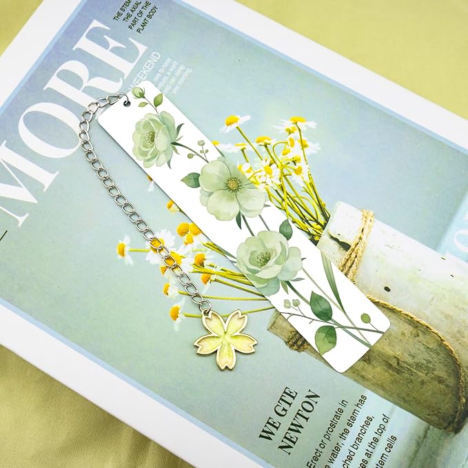 Cute Flower Bookmark Metal Bookmarks Book Marks for Reading Women Kids Bookmarks for Book Lovers Book Markers for Women Reading Accessories (Green Flower)