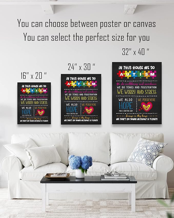 In This House We Do Autism | Autism Awareness Decor | Autism Classroom | Boho Rainbow Decor Classroom | Autism Sign | Autism Art Wall Decor Classroom | Autistic decorations - 16x20 ready to hang canvas