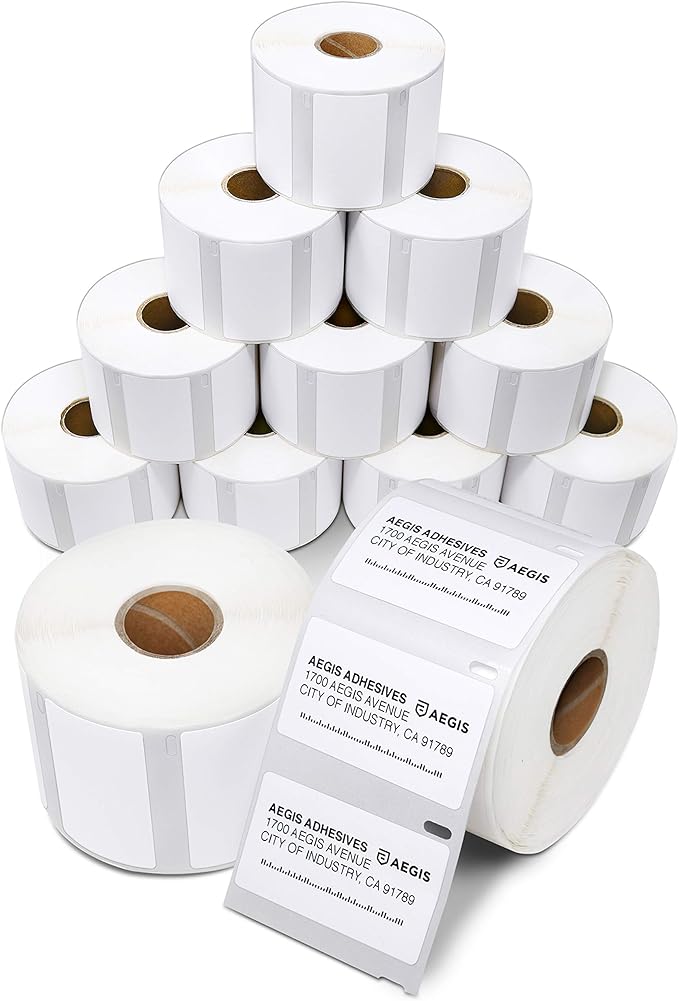 Aegis Adhesives - Compatible Direct Thermal Labels Replacement for DYMO 30334 (2-1/4" X 1-1/4") Barcode - Use with Labelwriter 450, 450 Turbo, 4XL Printers (12 Rolls)