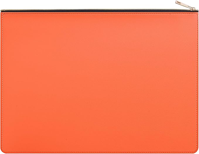 Enyuwlcm PU Leather A4 File Folder Zipper Document Holder Envelope Folder Case for Receipt Contract (1, Orange)