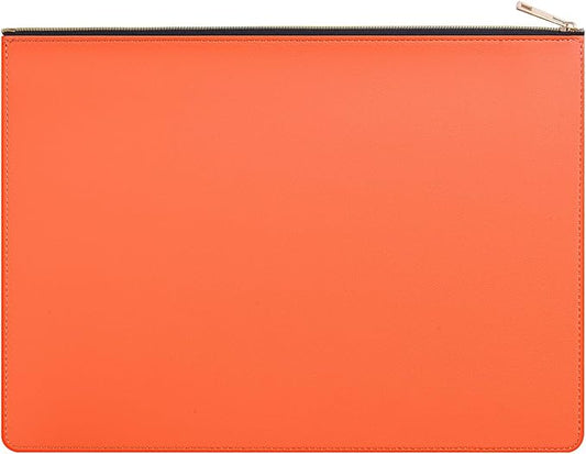 PU Leather A4 File Folder Zipper Document Holder Envelope Folder Case for Receipt Contract (1, Orange)