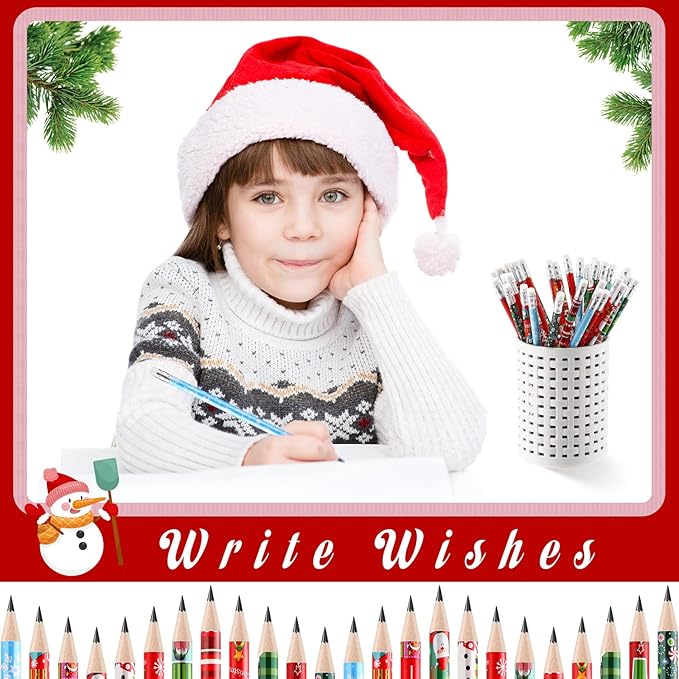 Yexiya 336 Pcs Christmas Pencils for Kids Bulk Colorful Holiday Wood Pencils with Erasers Xmas Snowman Santa Elk Christmas Classroom Gifts for Goodie Bags Office School, 12 Styles