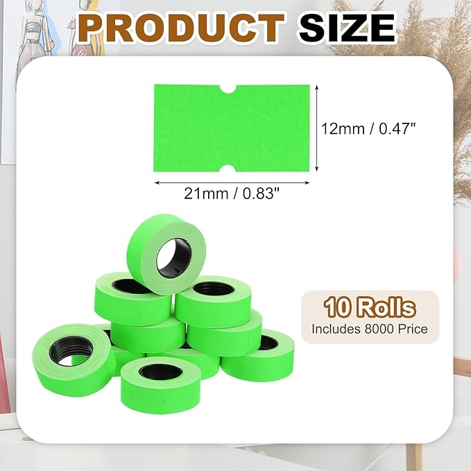 PATIKIL Pricing Labels, 10 Rolls 8000 Price Price Gun Labels Self-Adhesive Rectangular Puzzle Shape Marker Tag Stickers for Date Gun, Green