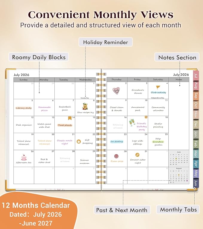 Academic Planner 2026-2027, Hardcover Weekly and Monthly Calendar Planner from July 2026 - June 2027, 8.5" x 11" A4 Large Daily Agenda with Tabs, College School Organizer for Student Teacher, Butterfly Bouquet