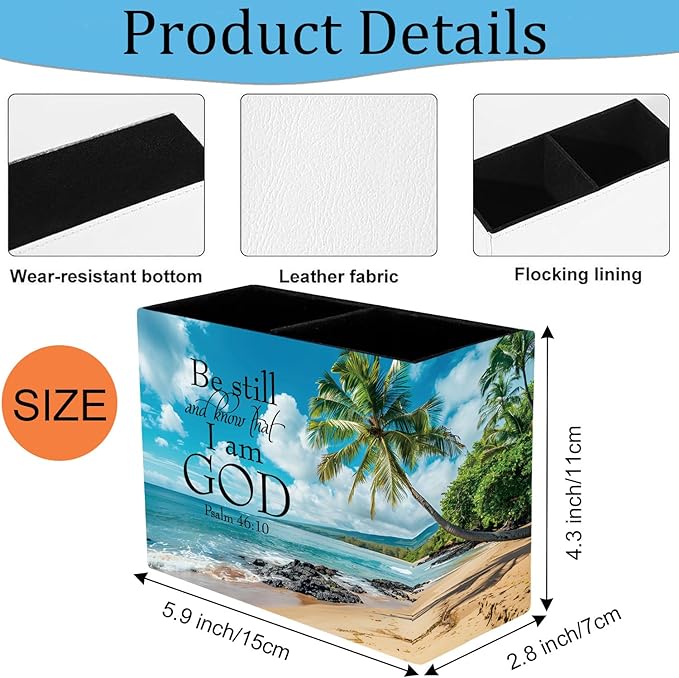 Pen Holder, Pencil Case, Makeup Brush Storage Box, Tableware Storage Box, Suitable for Office Or Home Item Organizing Stand - Beaches and Palm trees
