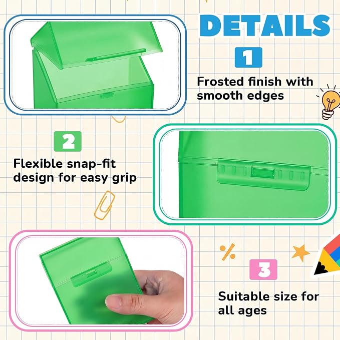 Clabby 2 Pcs Plastic Crayon Organizer Case for 24 Count Crayons Kids Art Supply Storage Box with Lid, Portable Holder for Classroom Home Travel, Fits Standard 24-Pack Crayon (Green)