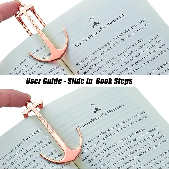 Anchor Page Holder for Hands Free Reading Bookmark Book Opener Reader Gift Metal Portable Music Recipe Book Hardcovers Paperbacks Magazines Clip Accessories, Rose Gold