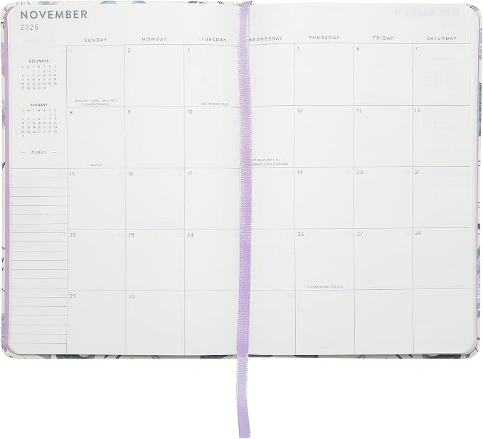 WORLD TRAVELER 2026 Planner - 6x8 Inch Weekly and Monthly Calendar Planner Agenda Book with Bookmark & Ribbon for School and Office, Size 6X8, Purple