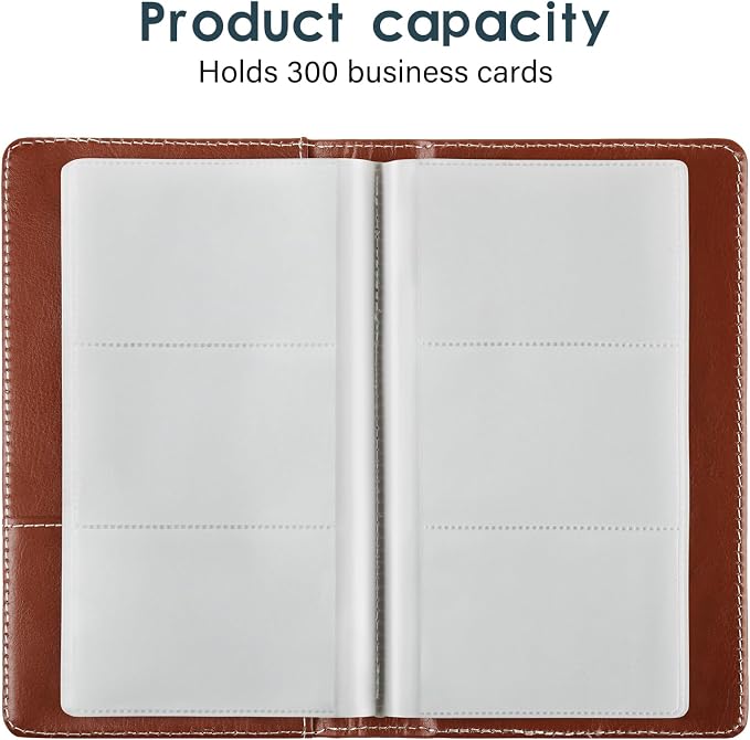 Leather Professional Business Card Holder Organizer Book - 300 Card Capacity Premium PU Folder with Soft Cover, Name Card Credit Cards Binder for Men/Women, Red Brown