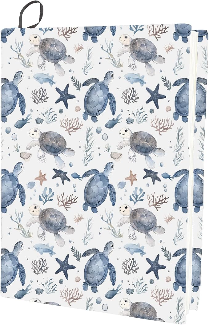 CRASPIRE Turtle Stretchable Book Cover Sea Animal Washable Reusable Large Nylon Book Protector Elastic Notebook Wraps Suitable for Hardcover Books Classroom Students
