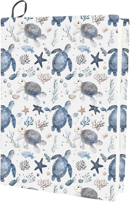 CRASPIRE Turtle Stretchable Book Cover Sea Animal Washable Reusable Large Nylon Book Protector Elastic Notebook Wraps Suitable for Hardcover Books Classroom Students